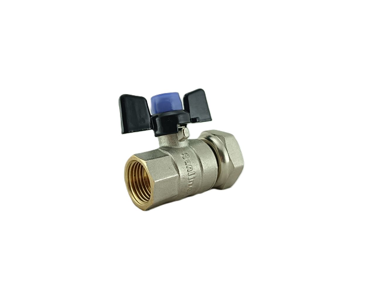 Кран шаровой 1/2" с накидной гайкой 3/4" DN 15 L mm 60 ручка-бабочка Sanline 53715