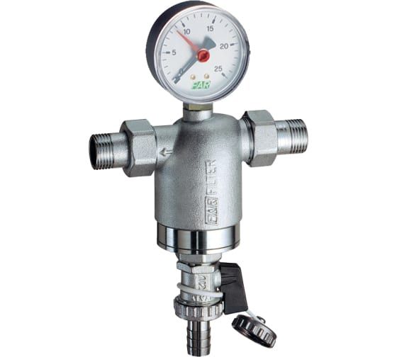 Фильтр 3/4", НР-НР, 100 мкм, с манометром, Tmax: 95 °С, 25 бар FAR