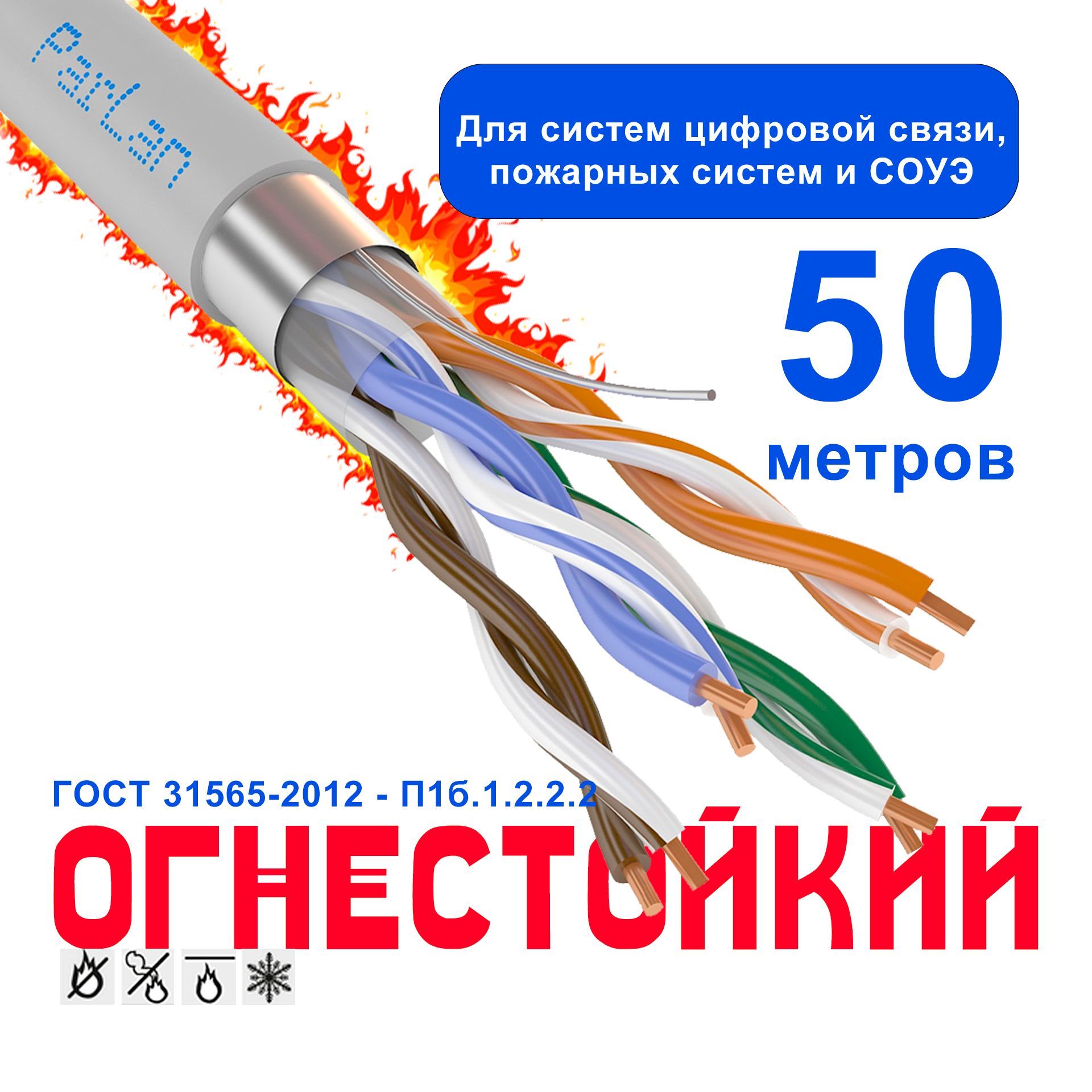 Огнестойкий кабель 4х2х0,52 для скс и IP-сетей ParLan F/UTP Cat5e PVCLS нг(А)-FRLS 50 метров